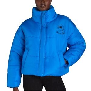 Disney Stitch Puffer Jacket Adult Size‎ Small Blue Embroidered Name on Back NWT